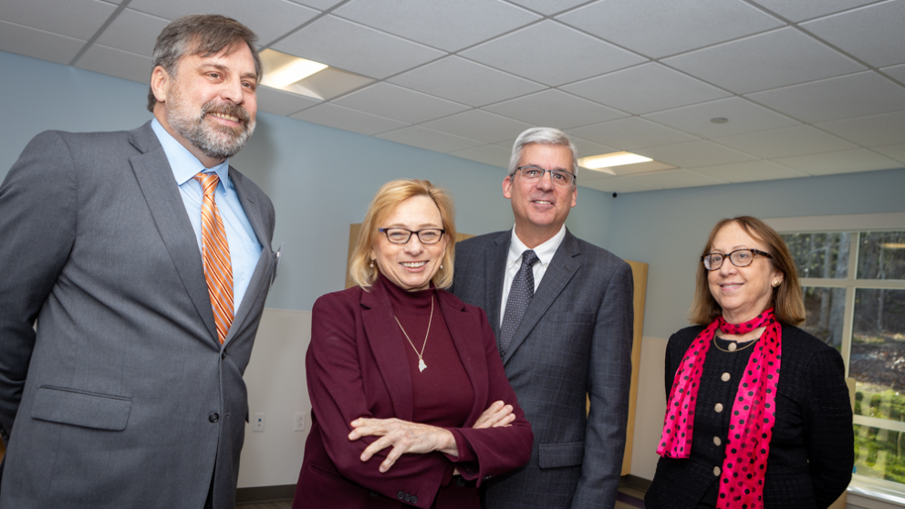 (l to r) Matthew Montgomery, CEO, Down East Family YMCA; Maine Governor Janet Mills; Lon Cardon, President and CEO, JAX; Katy Longley, Executive Vice President and Chief Operating Officer, JAX. Photo credit: Tiffany Laufer