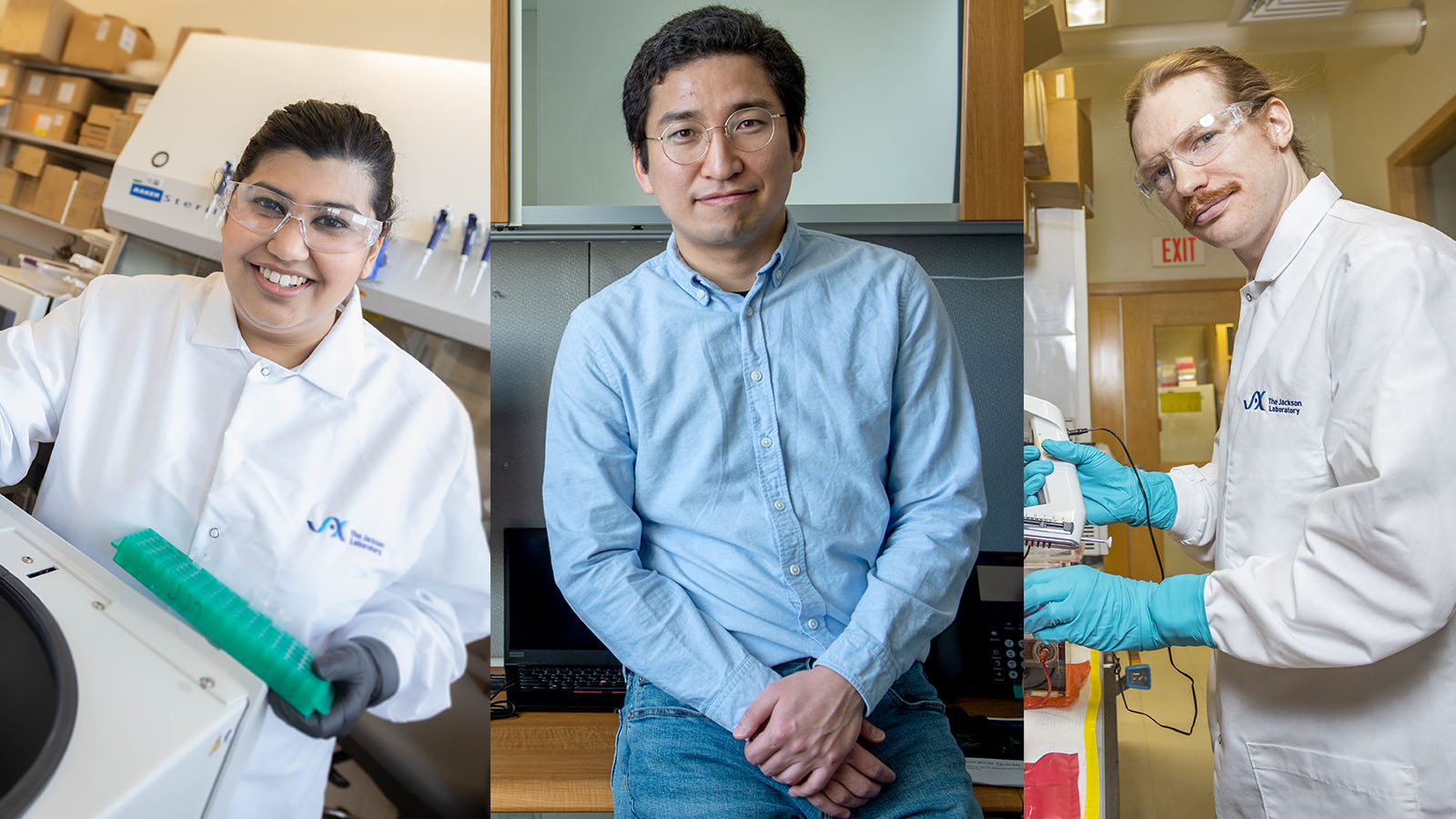 A collage of the 2022 JAX scholars: Jayna Mistry, Kwondo Kim, and Eric Bogenschutz 